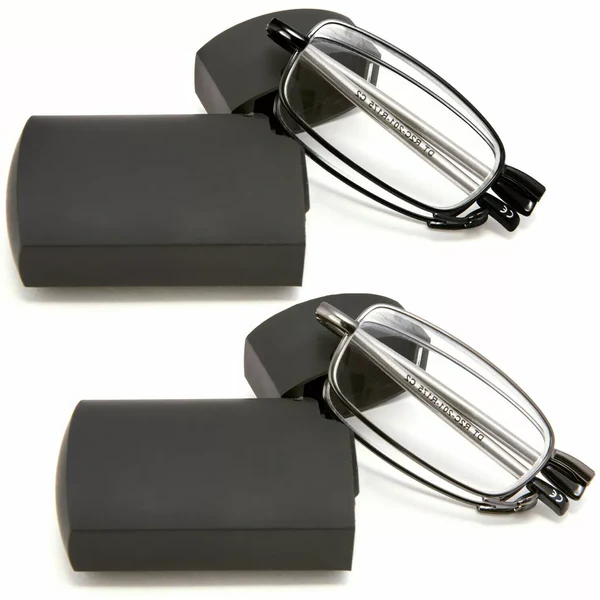 Unisex folding reading glasses with case, black compact frame, durable HD lenses, portable and stylish design for travel.