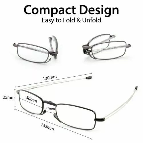 Unisex folding reading glasses with case, black compact frame, durable HD lenses, portable and stylish design for travel.