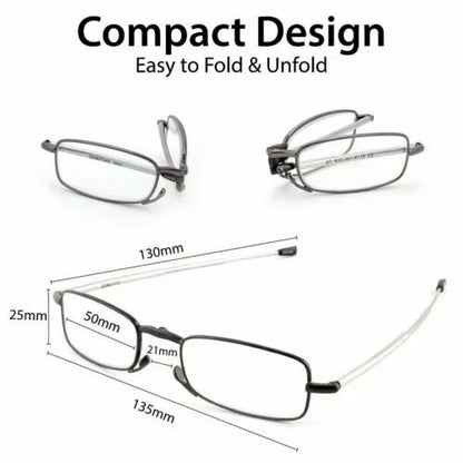 Unisex folding reading glasses with case, black compact frame, durable HD lenses, portable and stylish design for travel.