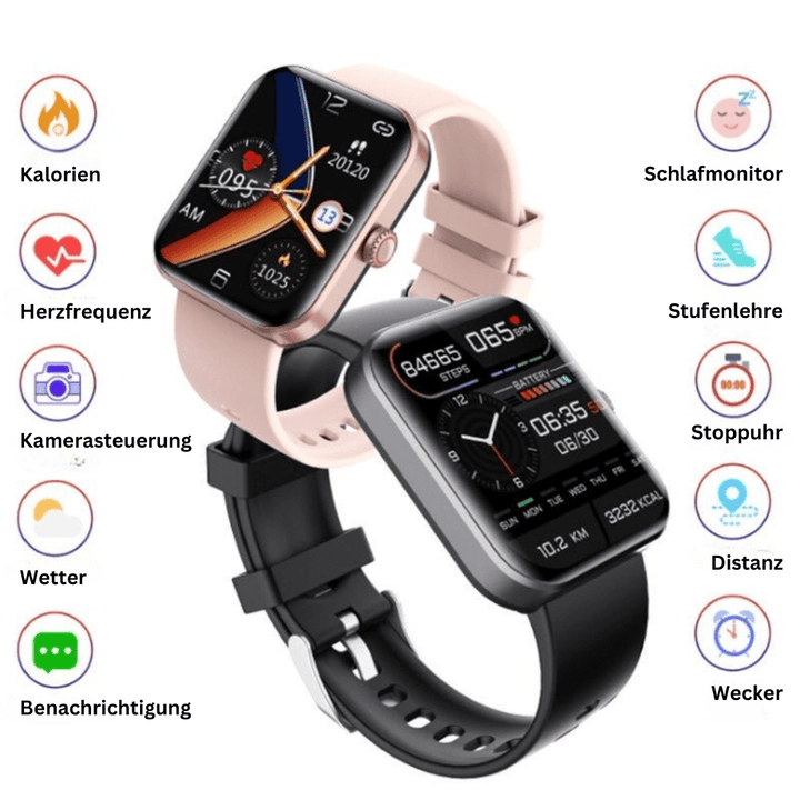 Fitness tracker smartwatch: non-invasive blood sugar, heart rate, blood pressure & sleep insights.