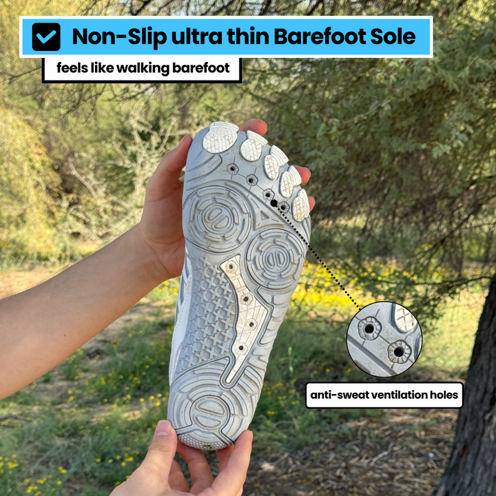 Athletic barefoot running shoes with a supportive yet minimalist design.