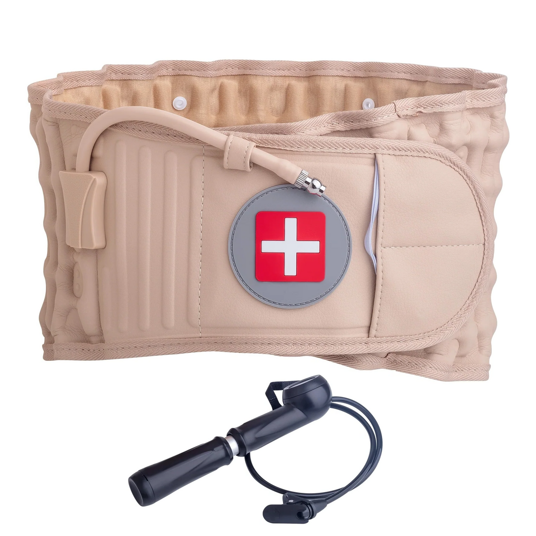 Unisex lumbar decompression belt for back pain relief, showing adjustable fit for comfort and support in a neutral color.