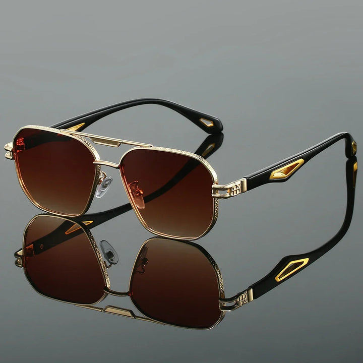 Close-up of unisex metal frame sunglasses, showcasing UV400 protection for outdoor accessories