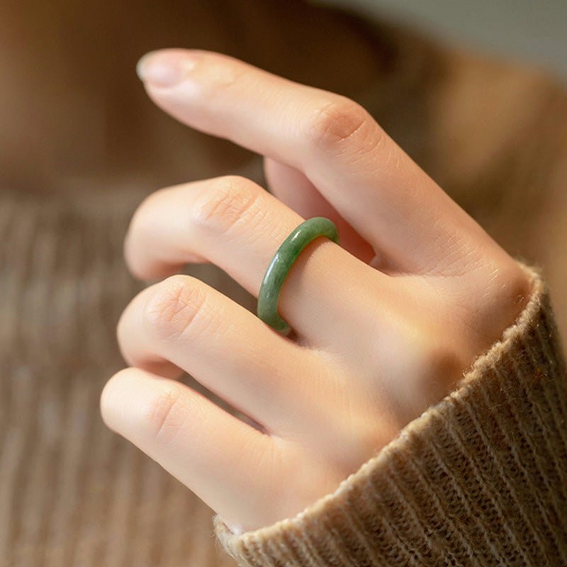 Unisex Natural Jade Prosperity Abundance Ring - 6 Sizes - Lexians