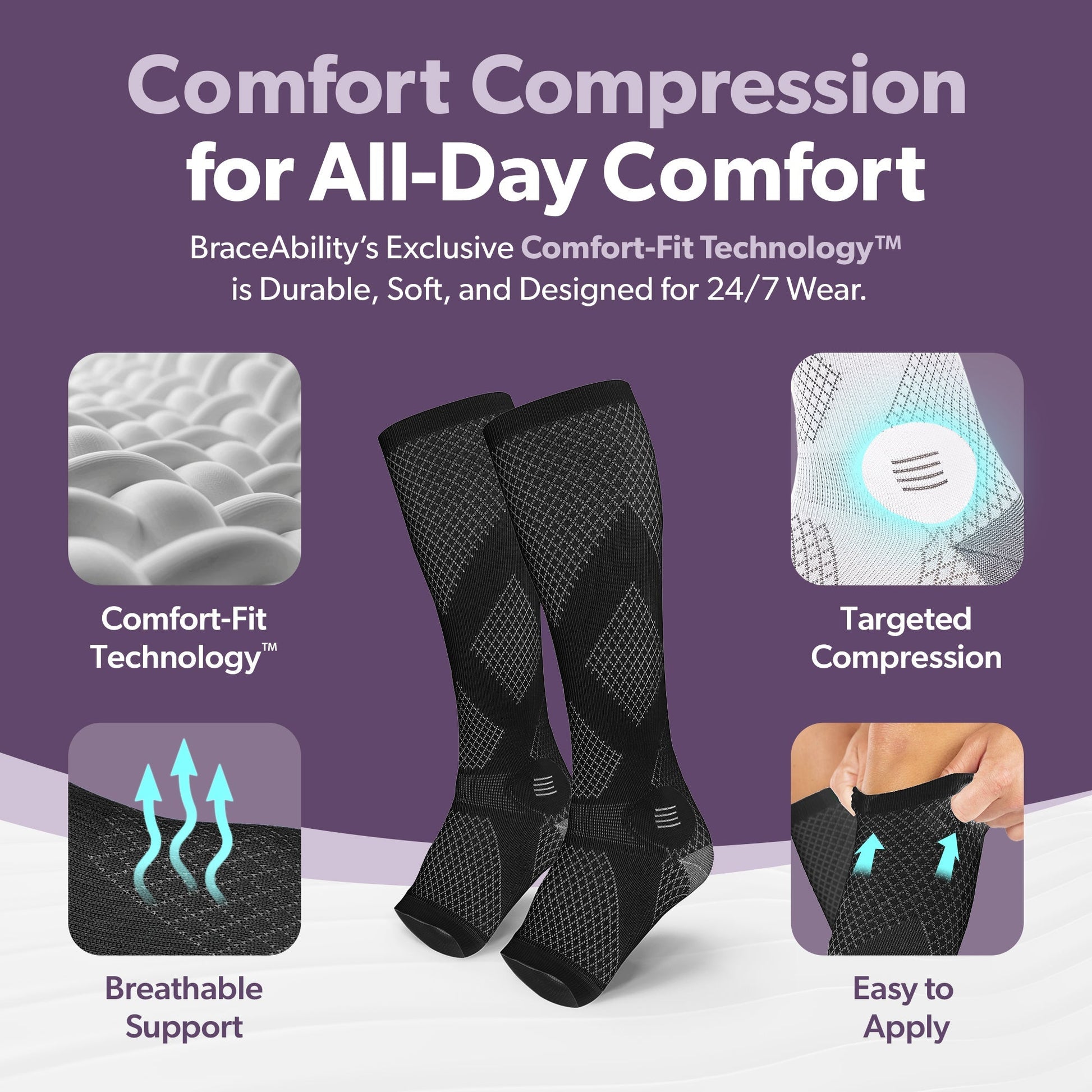 Unisex Open - Toe Knee - High Compression Socks, 20 - 30 mmHg - Lexians