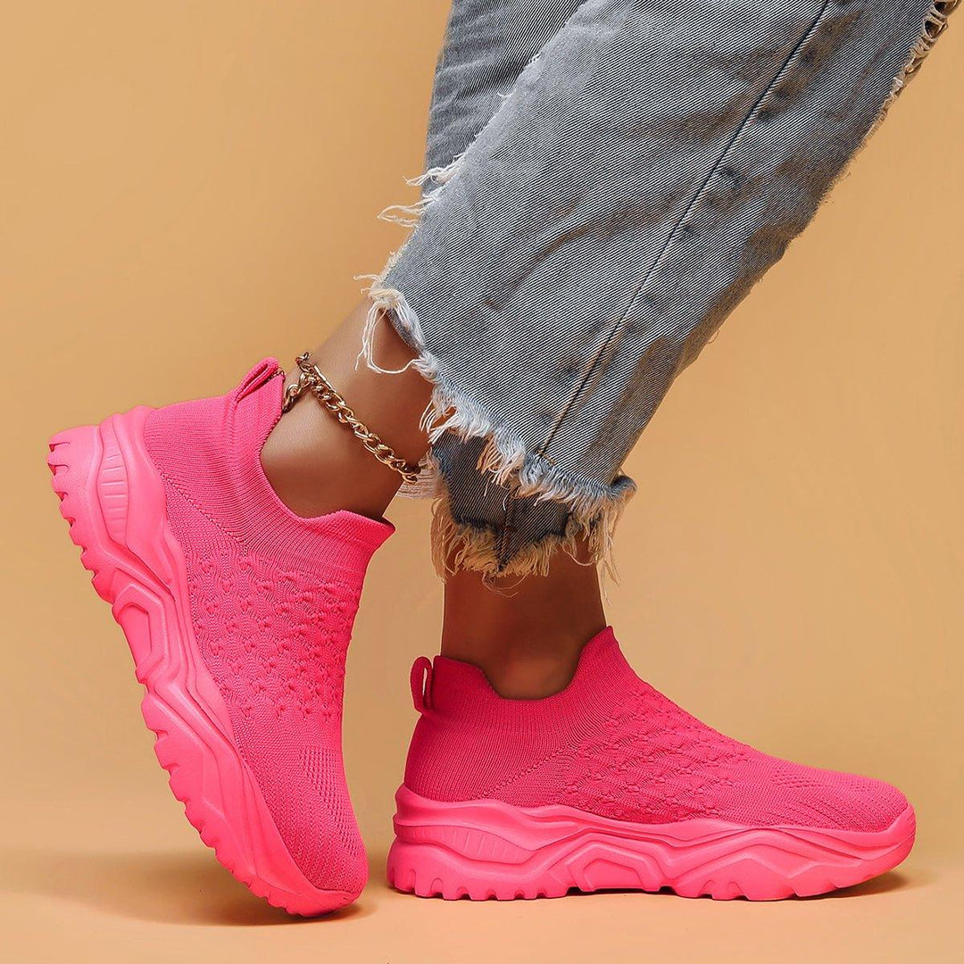 Detail of the soft, flexible upper on the Barbie Pink Ortho Cloud unisex slip-on shoes
