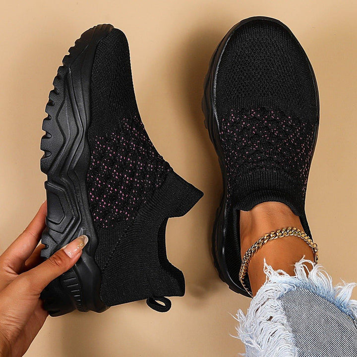 Unisex Ortho Cloud Slip-Ons in black with pink polka dots, comfortable orthopedic footwear