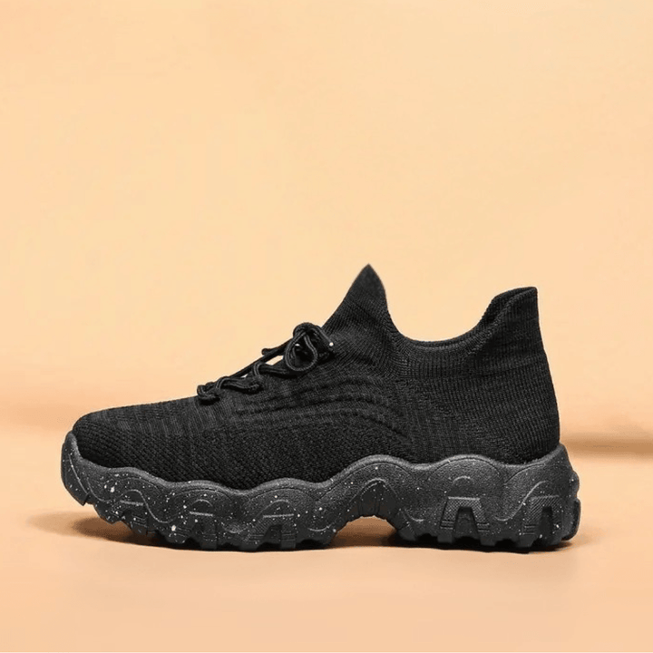Customizable footwear bundle: black orthopedic shoes shown with various insoles and sock colors.