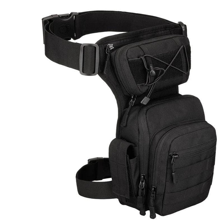 Waterproof outdoor thigh bag, illustrating its ability to protect contents from rain & elements