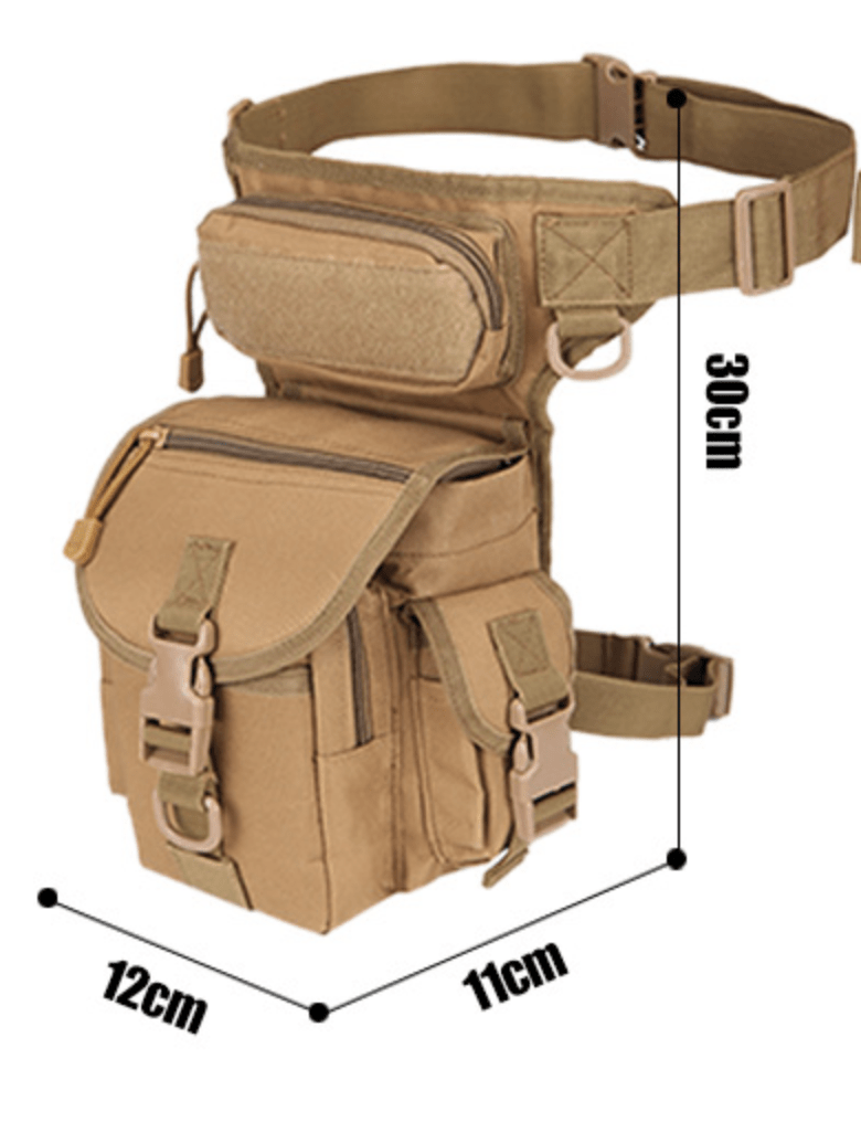 Back view of the thigh bag, showing padding for comfort and breathable design against the leg
