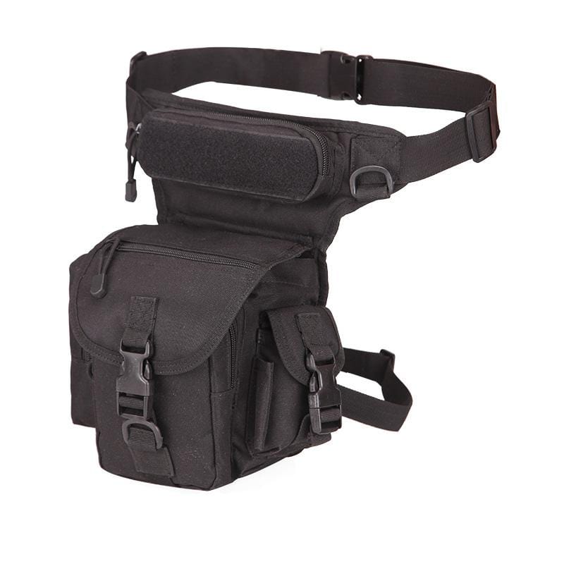 Hiking thigh bag worn by a person, showing adjustable straps & secure fit for outdoor adventure
