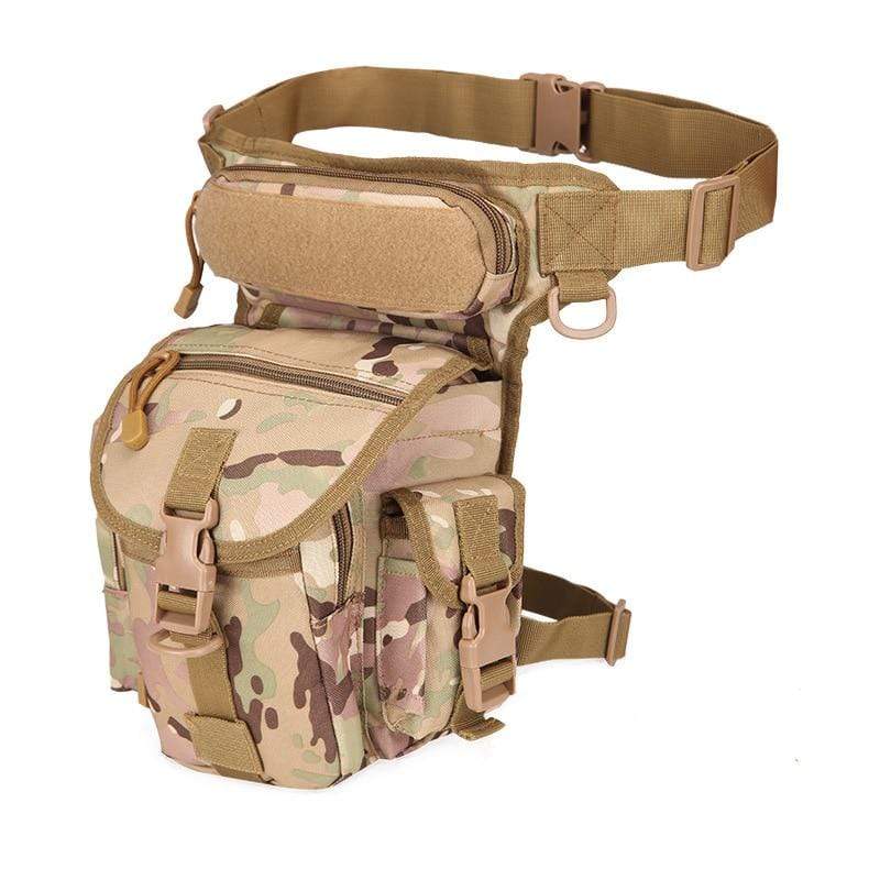 Outdoor thigh bag in a natural setting, emphasizing its use for hiking & adventure activities