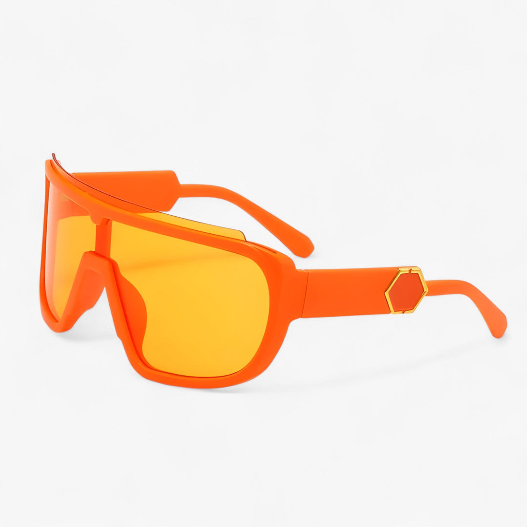 Trendy futuristic unisex oversized wraparound shield sunglasses, a statement piece for summer fashion & UV protection.