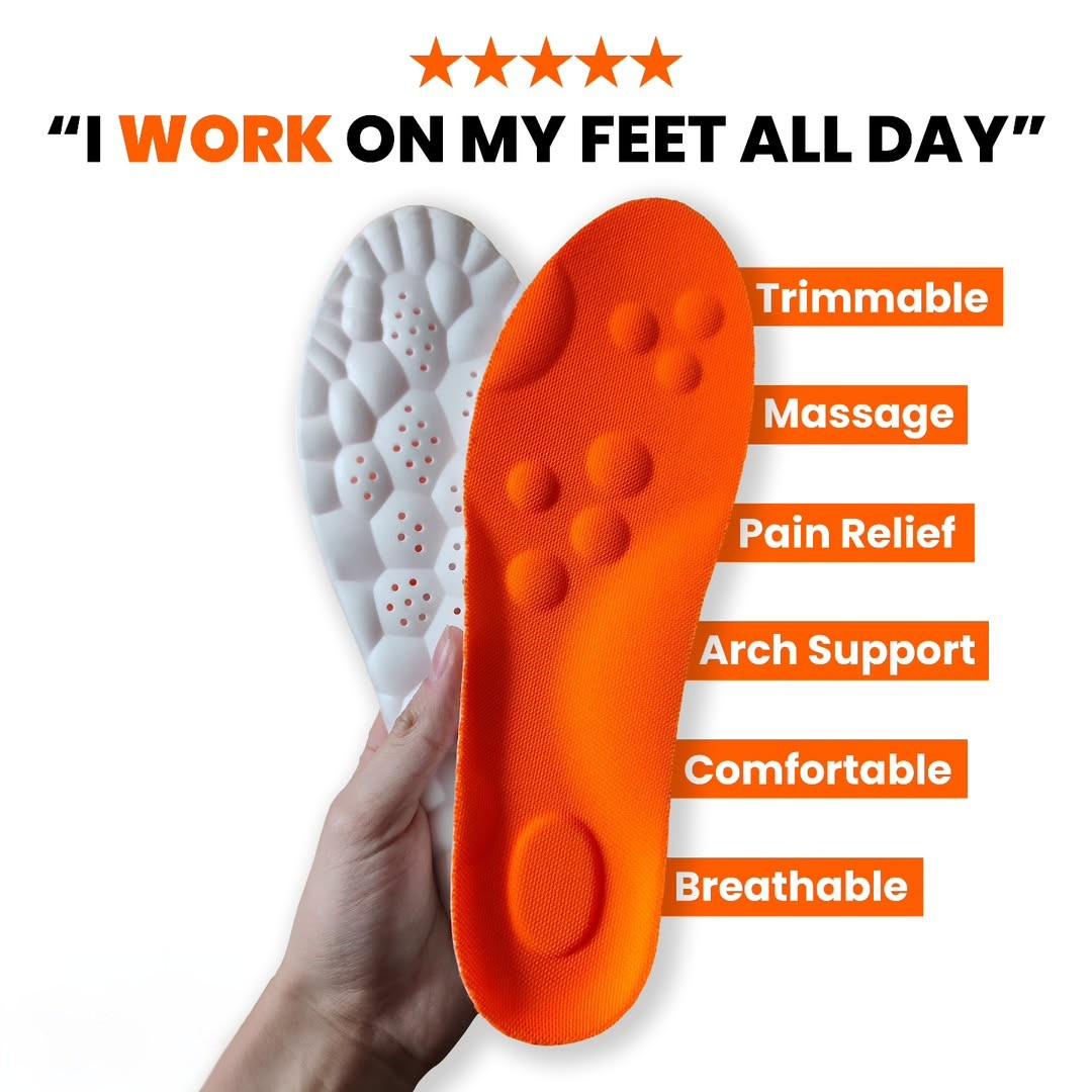 Unisex pain relief massage insoles, full length, with textured surface for everyday foot comfort & support