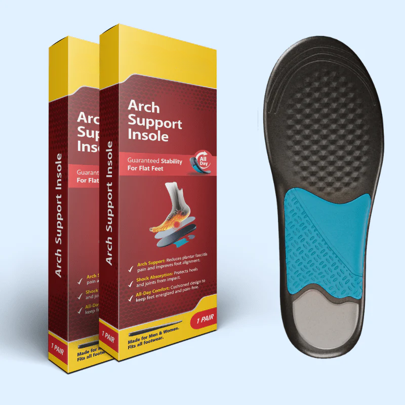 Unisex plantar fasciitis relief insoles, 2-pack, offering arch support and shock absorption for foot pain relief