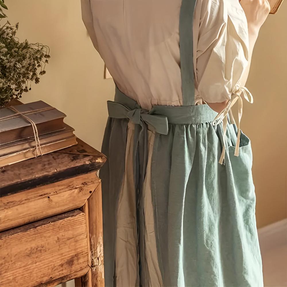 Unisex Rustic Ruffle Linen Apron with Front Pocket - Lexians