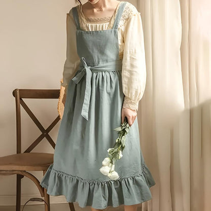 Unisex Rustic Ruffle Linen Apron with Front Pocket - Lexians
