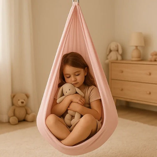 Unisex sensory swing hammock for indoor and outdoor use, blue, crafted fabric supporting up to 300 kg, transforms any space.