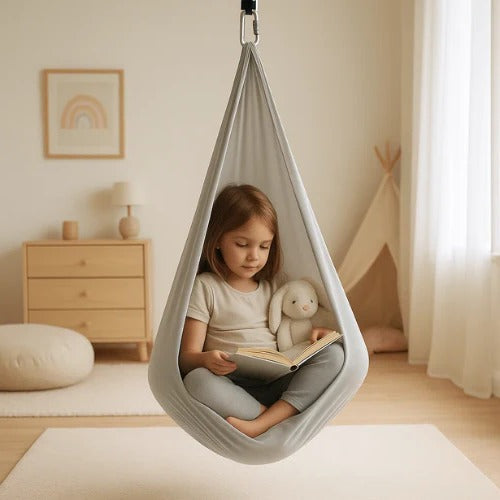 Unisex sensory swing hammock for indoor and outdoor use, blue, crafted fabric supporting up to 300 kg, transforms any space.