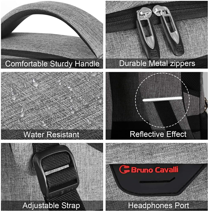 Secure tech travel backpack, anti-theft features, slim, water-resistant, & USB charging.