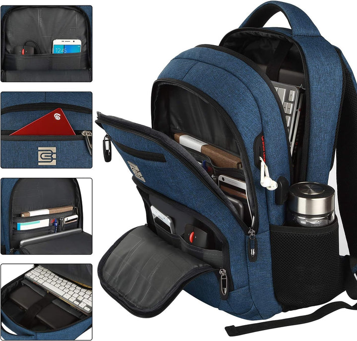 Secure slim USB backpack for laptops, anti-theft design, perfect for school, work, or travel.