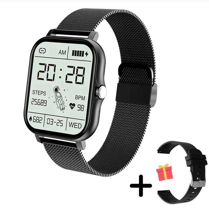Versatile unisex smart watch for men & women. Bluetooth calls, health monitoring, & notifications. Modern digital design.
