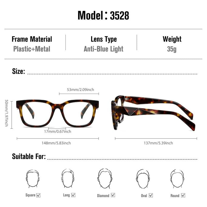 Acetate framed unisex square glasses, blue light blocking, essential for screen-time eye health