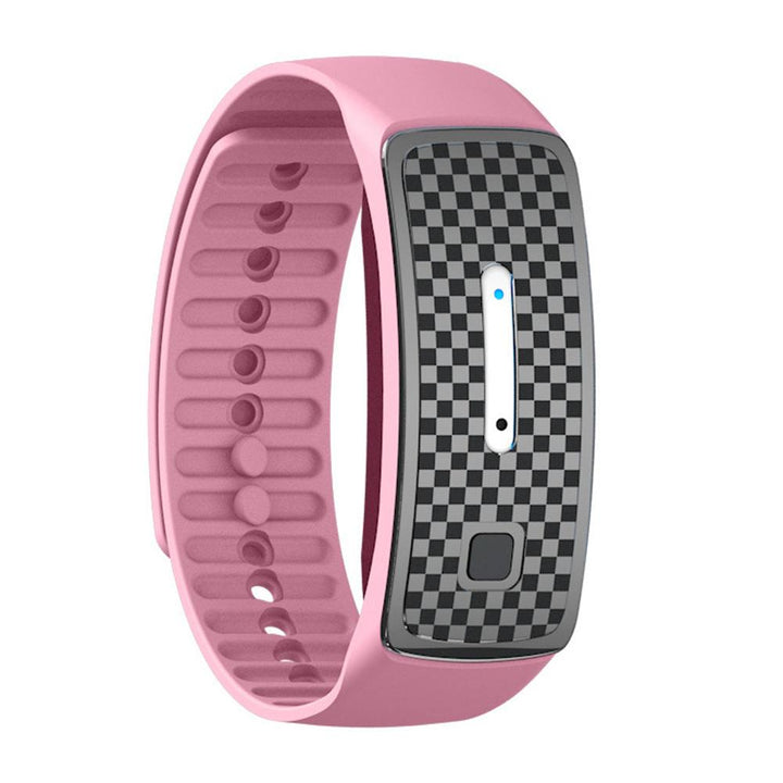 Unisex Ultrasonic Mosquito Repellent Bracelet in black, blue, or pink; sleek USB rechargeable design for stylish protection.