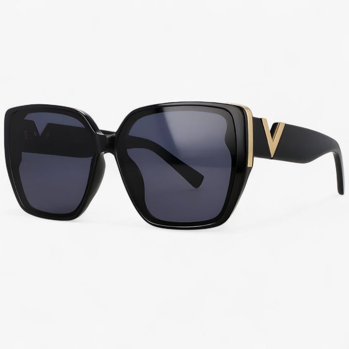 Unisex V-shaped mirrored sunglasses, futuristic style, UV400 protection.