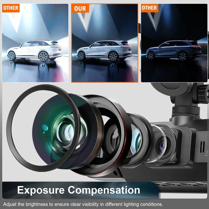 Vehicle security: Universal 4-camera WiFi dash cam. Front/rear driving recorder, G-sensor, night vision.