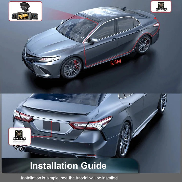 All-around car camera: 4-camera WiFi dash cam with parking monitor, G-sensor, and night vision.