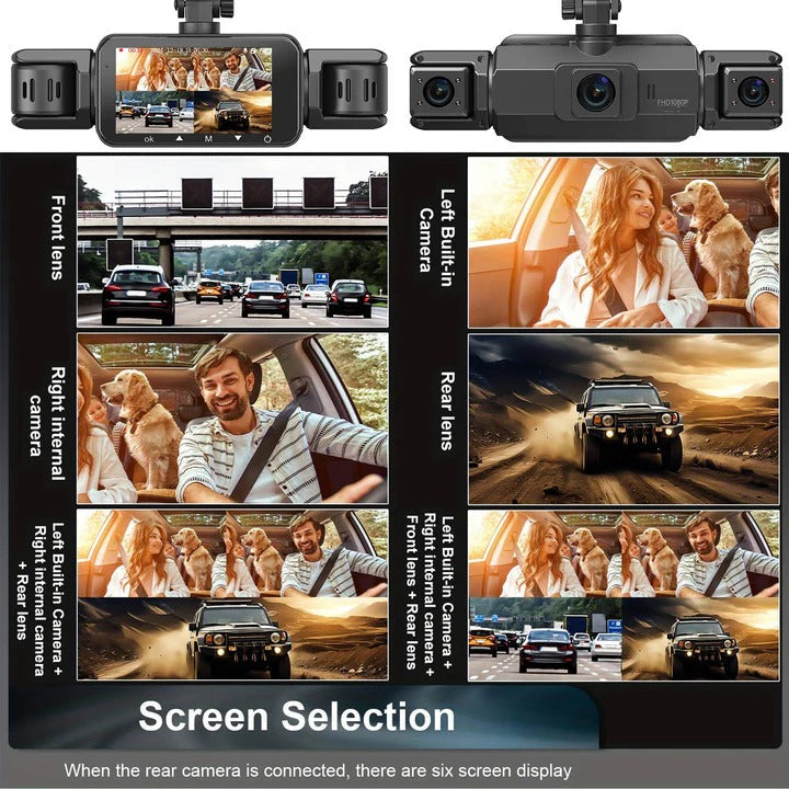 High-definition 4-camera WiFi dash cam for universal vehicle security. G-sensor, night vision.