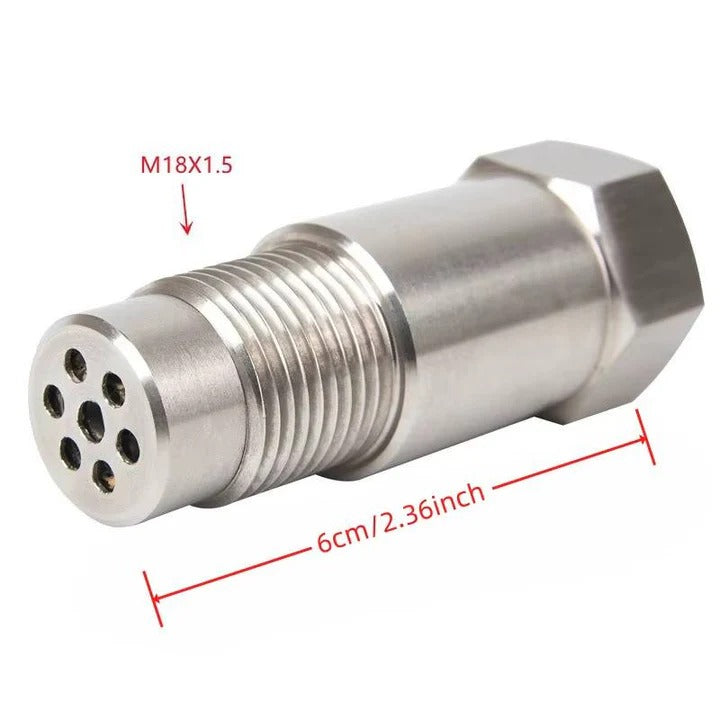 Stainless steel automotive O2 sensor adapter, essential car part for exhaust system tuning.