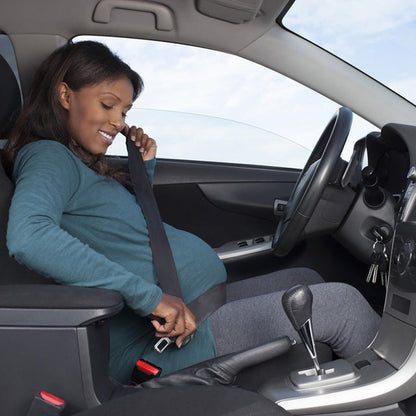 "Universal car seat belt clip extender, 2 pack, black, durable plastic and metal, easy installation for enhanced safety."