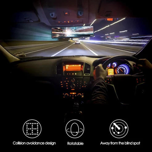 Universal wider view rearview mirror with 11.8" convex design, reducing blind spots; glass and ABS plastic; easy clip-on inst