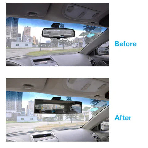 Universal wider view rearview mirror with 11.8" convex design, reducing blind spots; glass and ABS plastic; easy clip-on inst