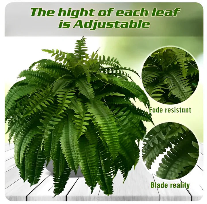 Faux Boston fern, UV resistant artificial plant for patio & balcony outdoor decor.