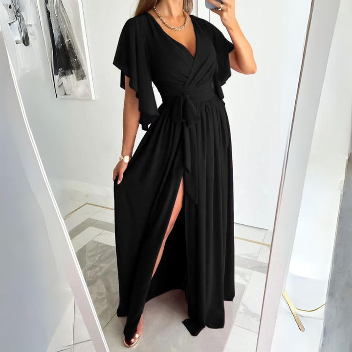 Loose fit Sofia V-neck summer dress for women, featuring chic bell sleeves and a comfortable silhouette.