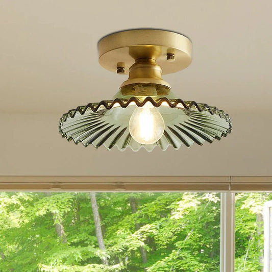 Vintage - Inspired Ribbed Glass Ceiling Lamp - Semi - Flush Mount - Lexians