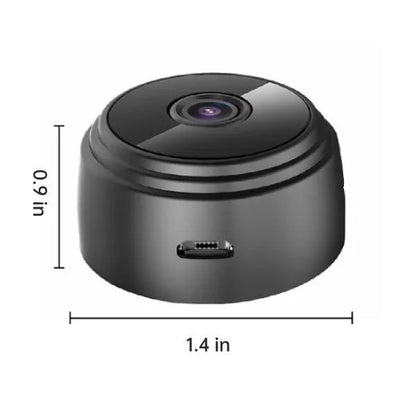 Waterproof wireless RV backup camera, 360° rotation, black with infrared LEDs, mounted on metal surface, enhancing safety.