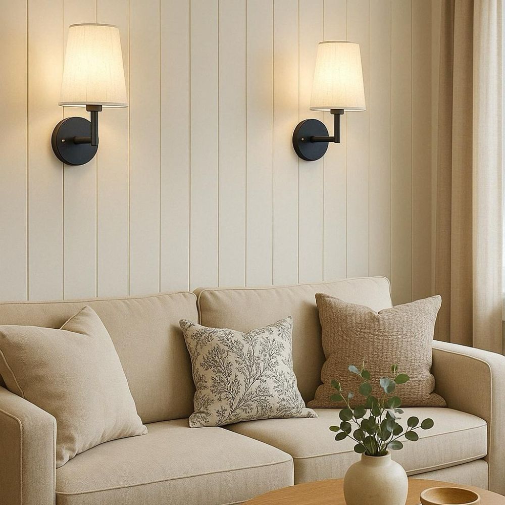Wireless Dimmable Fabric Wall Light Set with Free Bulbs - Lexians