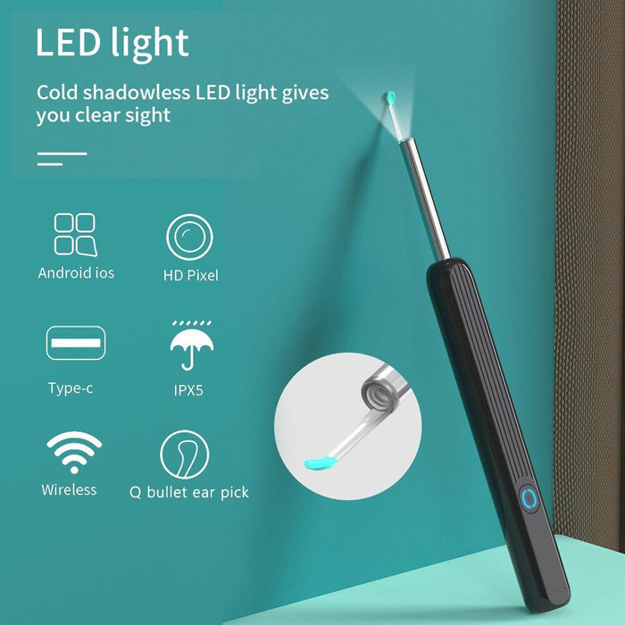 "WIRELESS EARWAX REMOVER OTOSCOPE 1080P; Expertly designed with HD camera and LED; Ensures accurate, hygienic ear care."