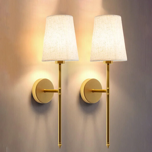 Wireless fabric wall lamp set with warm adjustable lighting, featuring a chic, modern design in various stylish finishes.