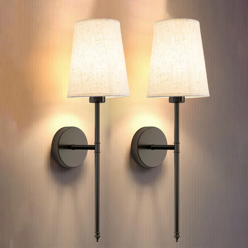 Wireless fabric wall lamp set with warm adjustable lighting, featuring a chic, modern design in various stylish finishes.