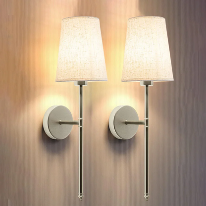Wireless fabric wall lamp set with warm adjustable lighting, featuring a chic, modern design in various stylish finishes.