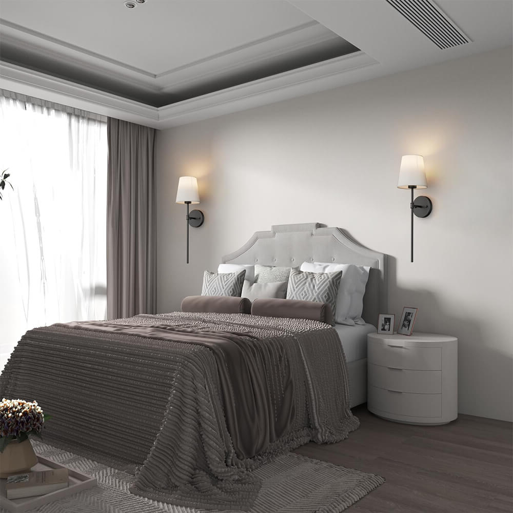 Wireless fabric wall lamp set with warm adjustable lighting, featuring a chic, modern design in various stylish finishes.
