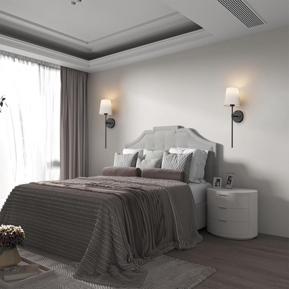 Wireless fabric wall lamp set with warm adjustable lighting, featuring a chic, modern design in various stylish finishes.