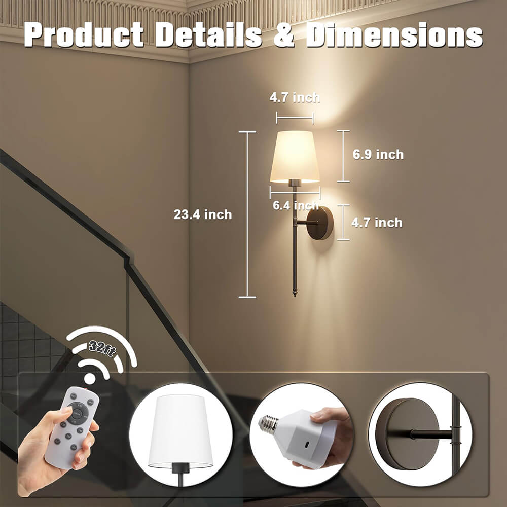 Wireless fabric wall lamp set with warm adjustable lighting, featuring a chic, modern design in various stylish finishes.