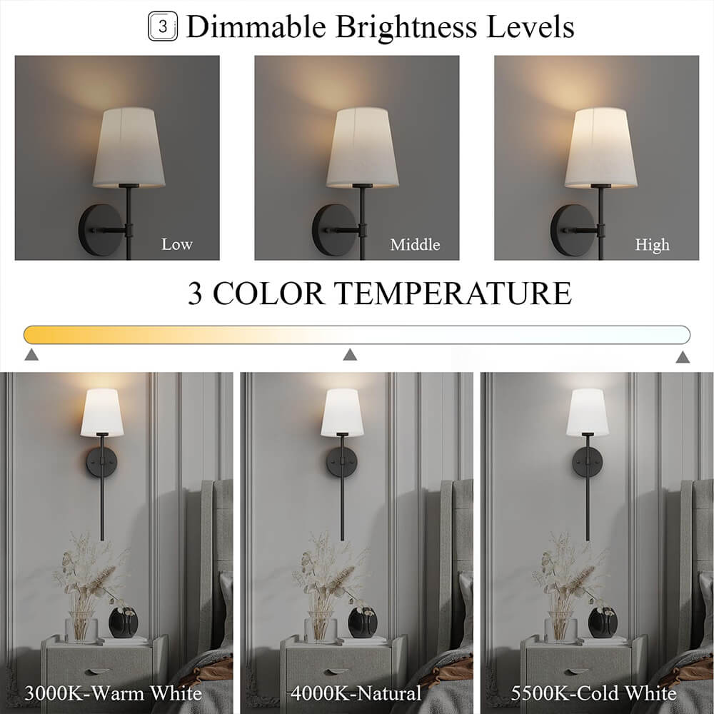 Wireless fabric wall lamp set with warm adjustable lighting, featuring a chic, modern design in various stylish finishes.