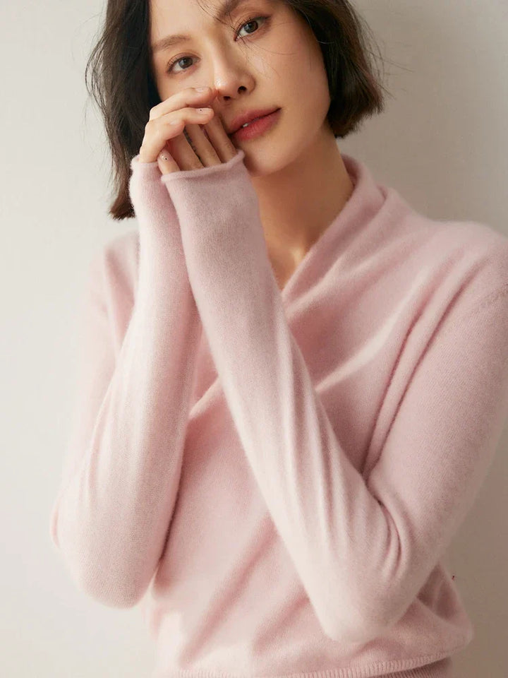 Close-up of a luxurious red cashmere crossover sweater, rich color